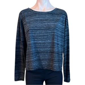 dip Black and Gray Striped Long Sleeve Top Twist Back Tee GUC